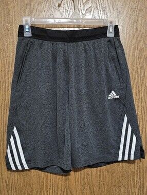 Adidas Men’s Dark Gray Athletic Shorts with White Stripes